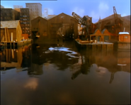 The number two terminal building reused on the hideout for the pirates set in Pirate (to the right)