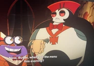 Count Tickula as a butler for Chet at a costume party.