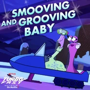 Smooves short-lived alter ego 'Smoovington Moovington III' as he appears in a promotional image, described by Dreamworks as 'the speediest snail on the slopes'.