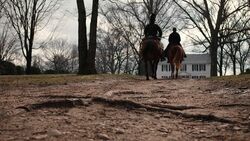 Abraham Woodhull returning home with John Graves Simcoe right behind him