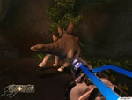 The Plasma Cannon being used against a Stegosaurus.