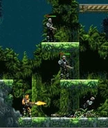 The player fighting in a jungle setting.
