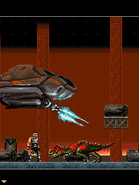 A screenshot of the final levels with dinosaurs.