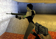 Adon as the "Huntress" in Turok: Rage Wars, side view.