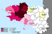 Percentage of breton speakers in the breton countries in 2004-1-