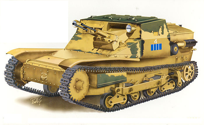 The Italian CV-33 Tankette. The 2 man crew of this tiny tank were