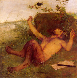 Faun Whistling to a Blackbird