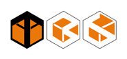 Последний логотип белого цвета с оранжевыми кубиками и чёрной буквой Т