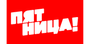 Первый логотип белого цвета на красном фоне с белыми полосами слева и справа (используется на микрофонной ветрозащите)