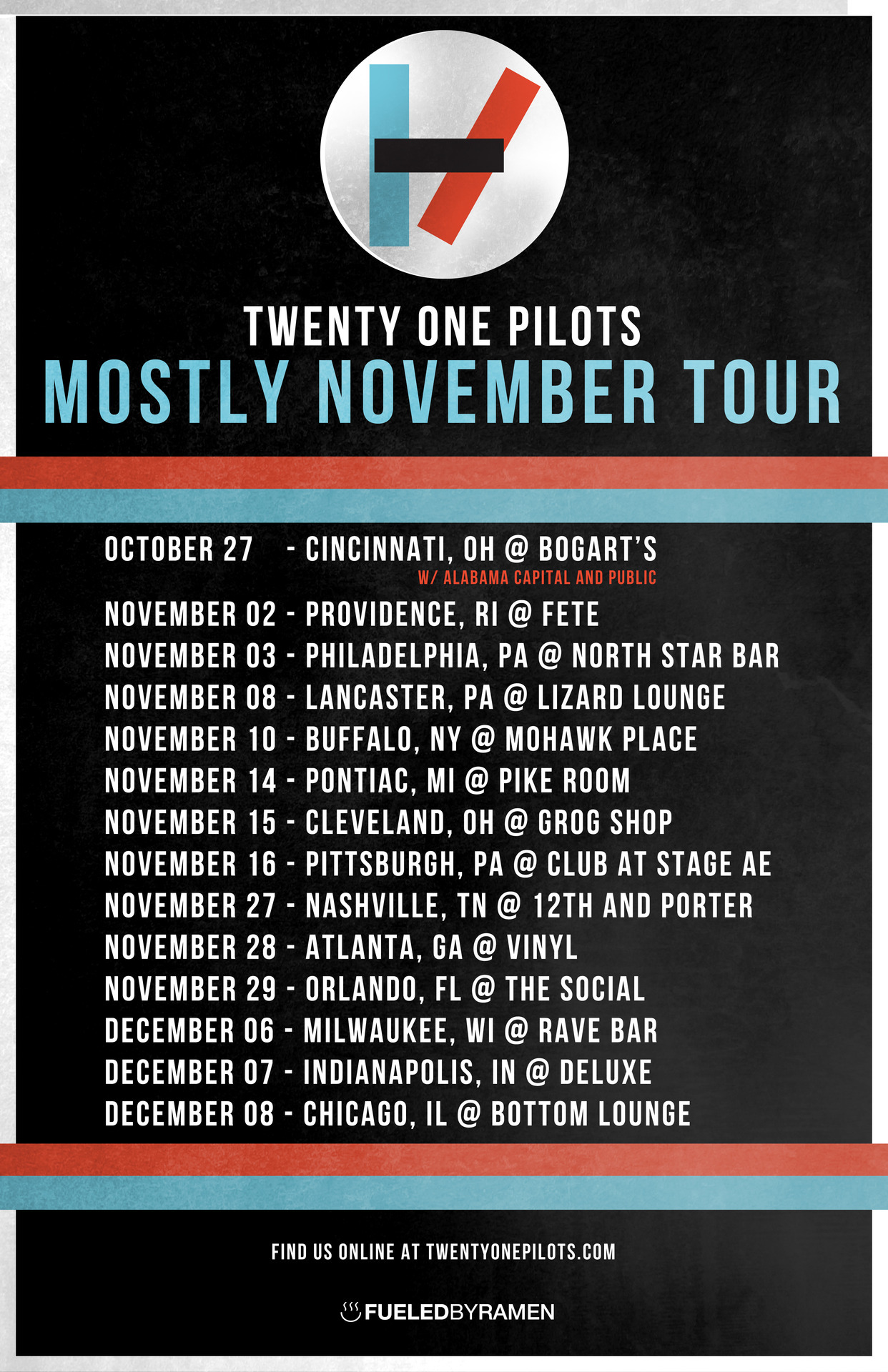 twenty one pilots tour list