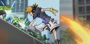 Neku propelling himself with Pyrokinesis