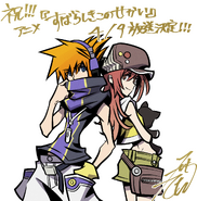 Neku and Shiki drawn by Gen Kobayashi celebrating The Animation's first episode that aired on April 9th, 2021