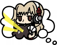 Mini-Tsugumi holding Mr. Mew.