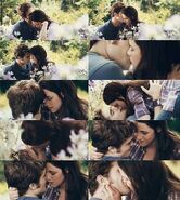 Bella Swan and Edward Cullen at the meadow talking then kissing.