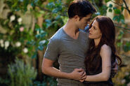 Edward and Bella (oh look, yet another still of them staring lovingly into each other's eyes! I've never seen that before! *heavy sarcasm*).