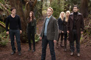 Edward, Bella (wearing nice clothes, for once), Carlisle, Tanya (looking fierce), Kate (also looking fierce), and Eleazar (our leather-clad giant!).