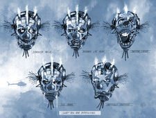 Concept art for the head's face expressions.