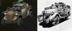 Old Pickup compared to one of the rejected concept art from TM: Black.