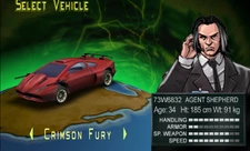 Crimson Fury in the car selection screen from the PS2 version.