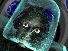 Club Kid's face is frozen.