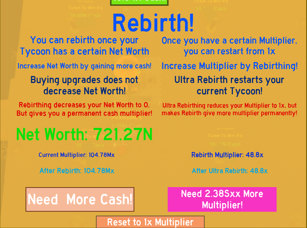 Rebirth, Tycoon simulator ROBLOX Wiki