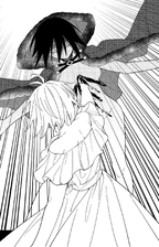 Arcueid stabbing Roa in Elesia's body defeating him.