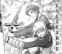 Широ и Сэйбер используют Калибурн