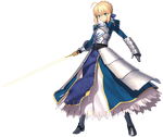 Saber Stage 2 in Fate/Grand Order, illustrated by Takashi Takeuchi.