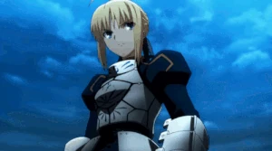 Saber discarding her armor.