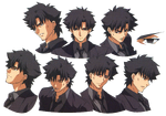 Ufotable character sheet of Kiritsugu in Fate/Zero, illustrated by Tomonori Sudo.