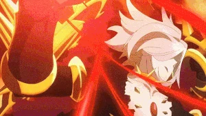 Karna unleashing Vasavi Shakti's Light Spaers towards Sieg.