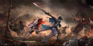 Astolfo and Charlemagne in combat, in Fate/EXTELLA LINK.