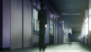 Saber meeting Kuzuki at school.