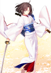 Primera ascensión de Saber en Fate/Grand Order, ilustrada por Takashi Takeuchi.