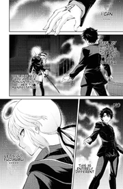 Ritsuka's Magical Energy being absorbed by Artoria Alter.