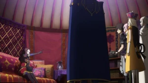 Mash, Bedivere and Ritsuka reuniting with Da Vinci.