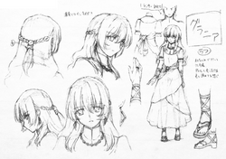 Ufotable character sheet of Grainne in Fate Zero.