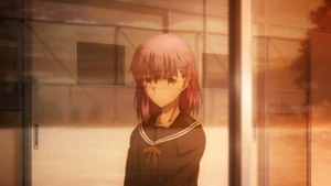 Sakura seeing Shirou trying to jump a bar on a track and field practice.