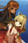 Hakuno giving Saber her coat illustration by Arco Wada.