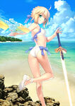 Swimsuit Artoria (Archer) Stage 1 in Fate/Grand Order, illustrated by Takashi Takeuchi.