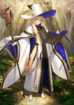Primera ascensión de Caster en Fate/Grand Order, ilustrada por Takashi Takeuchi.