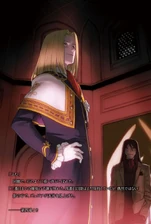 Zepia about to show Lord El-Melloi II his predictions for the Pepe-Bhishraga fight.