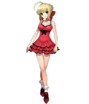 Saber's Costume "Modern Costume of Crimson" in Fate/EXTRA CCC, illustrated by Arco Wada.