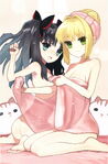 Saber and Rin in their bath towels by Arco Wada from Fate/EXTRA Visual Fanbook