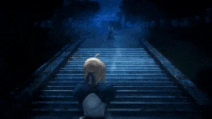 Saber fighting Assassin.