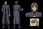 Hoja de personaje de Kirei Kotomine en Fate/stay night, ilustrada por Studio Deen.