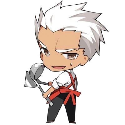 archer from fate/stay night, holding kitchenware.