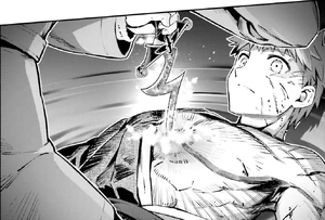 Sakura using Rule Breaker to break Archer's Class Card Contract with Shirou.