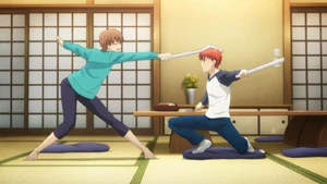 Shirou and Taiga fighting with posters