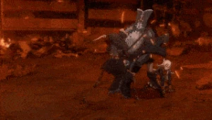 Mash fighting the Dragon Tooth Warriors.